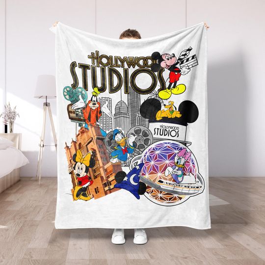 Discover Disney Hollywood Studios Plush Fleece Blanket, Retro Theme Park Throw, Cozy Family Blanket, Disney Vacation Gift, Home Decor Blanket DS46