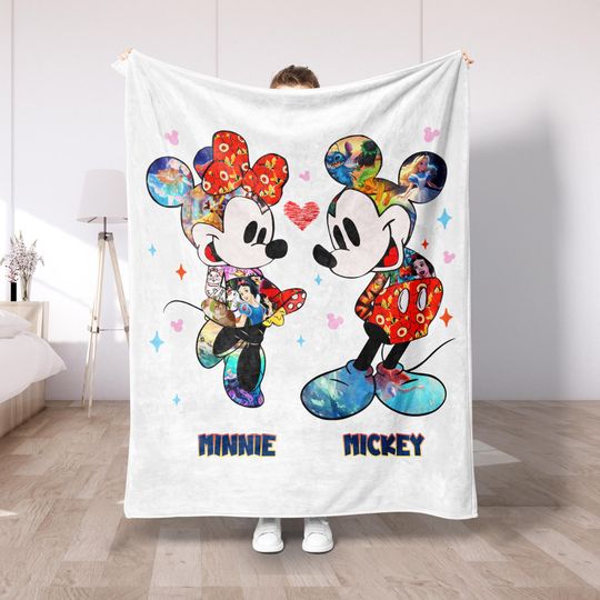 Discover Mickey and Minnie Couple Plush Fleece Blanket, Disney Love Throw, Valentine or Anniversary Gift, Cozy Family Blanket, Cute Home Decor DS48
