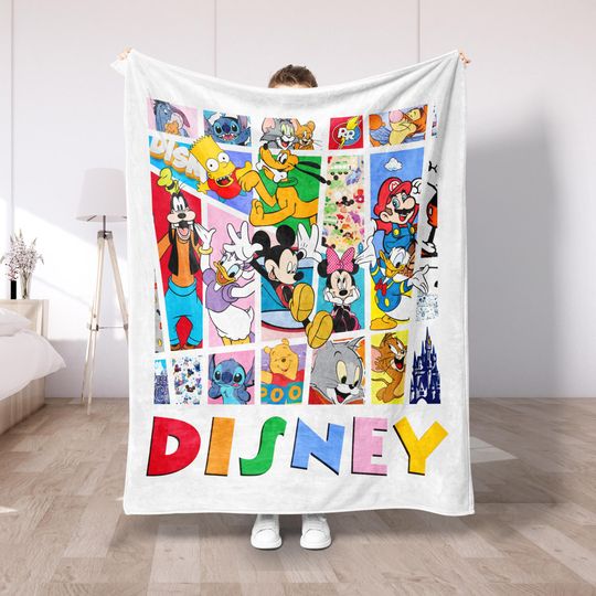 Discover Disney Characters Collage Plush Fleece Blanket Colorful Cartoon Throw, Cozy Family Blanket, Disney Gift for Kids and Adults Home Decor DS49