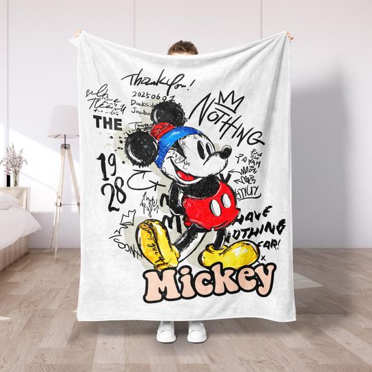 Discover Vintage Mickey Mouse Plush Fleece Blanket, Retro Disney Throw for Adults and Kids, Family Gift, Cozy Cartoon Art Home Decor Blanket DS35