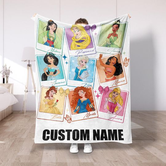 Discover Personalized Disney Princess  Fleece Blanket, Custom Name Blanket for Kids, Birthday Gift for Girls, Cozy Family Throw Blanket DS10