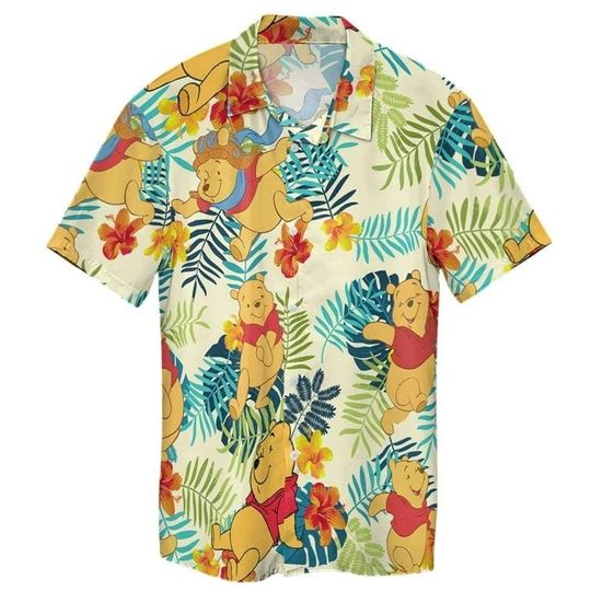 Discover Tropical Pooh Bear Hawaiian Shirt, Summer Beach Aloha Shirt, Cartoon Character Vacation Shirt