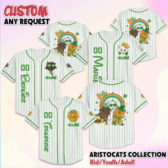 Discover Personalized Aristocats St Patricks Day Baseball Jersey, Custom Disney The Aristocats Baseball Jersey, Family Matching Outfit