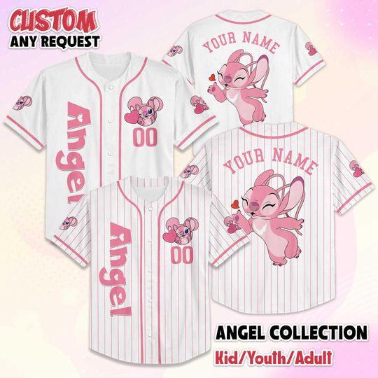 Discover Custom Stitch and Angel Baseball Jersey, Personalized Lilo & Stitch Valentines Day Jersey Shirt, Disney Couple Gift