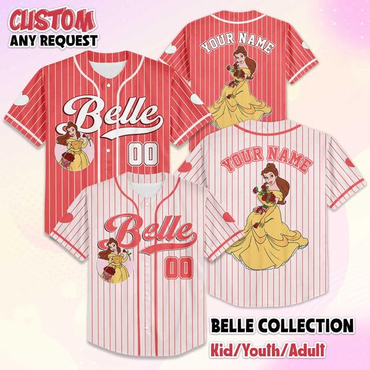 Discover Personalized Belle & the Beast Valentine Baseball Jersey, Disney Beauty and the Beast Baseball Shirt, Matching Disney Trip Outfit