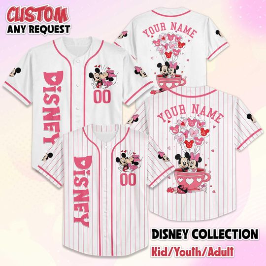 Discover Custom Mickey and Minnie Valentine Kiss Castle Baseball Jersey, Personalized Disney Valentines Day Jersey Shirt