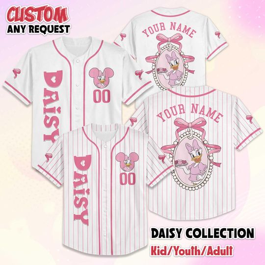 Discover Custom Daisy Duck Valentines Day Baseball Jersey, Disney Valentines Day Jersey Shirt, Mickey and Friends Shirt