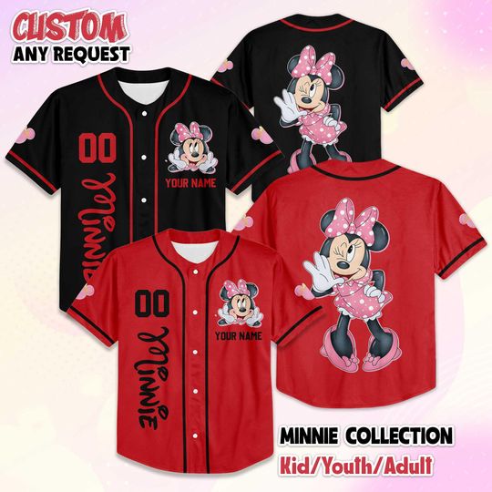 Discover Personalized Minnie Mouse Collection Baseball Jersey, Disney Minnie Mouse Jersey Shirt, Disney Birthday Gift, Disney Baseball Fan Lover Gift