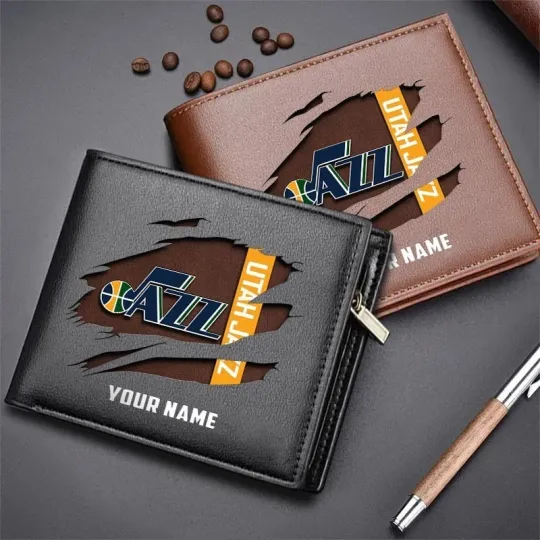 Discover Personalized Utahh Basketball Jazz Team Men's Leather Wallet Gift For Him Dad