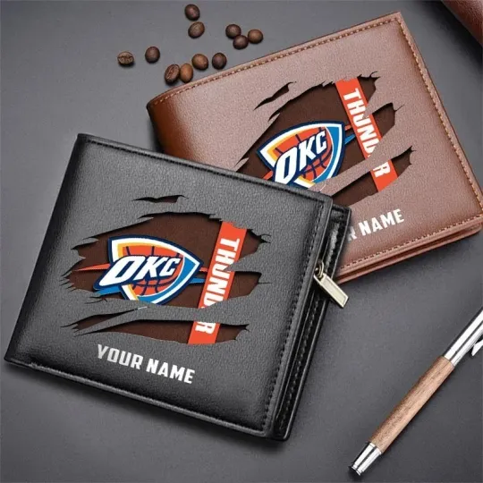 Discover Personalized Oklahoma City Basketball Thunderr Team Men's Leather Wallet Gift