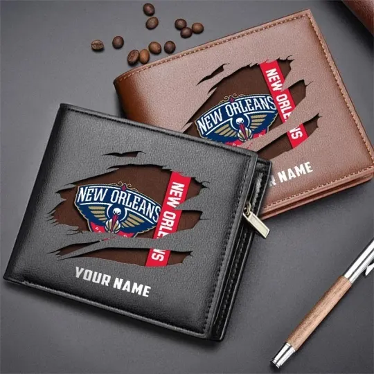 Discover Personalized New Orleans Basketball Pelicanss Team Men's Leather Wallet Gift