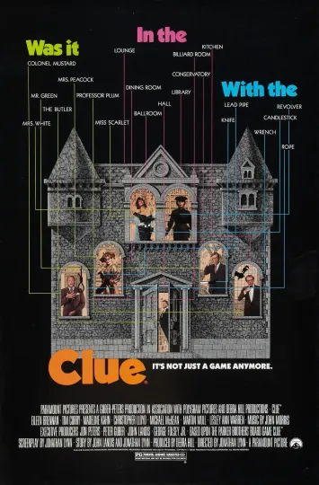 Discover Clue 1985 Movie Poster Tim Curry Christopher Lloyd Eileen Brennan Vertical Poster