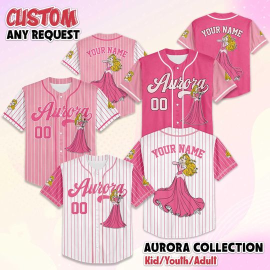 Discover Personalize Aurora Princess Baseball Jersey, Custom Sleeping Beauty Valentines Day Jersey Shirt, Disney Baseball Gift