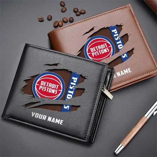 Discover Personalized Detroit Basketball Pistonss Team Men Leather Wallet Gift For Him