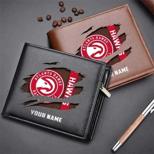 Discover Personalized Atlanta Basketball Hawkss Team Men Leather Wallet Gift For Him Dad