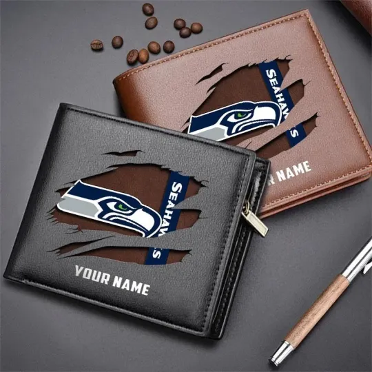 Discover Personalized Seattle Football Seahawkss Team Men Leather Wallet Gift For Him