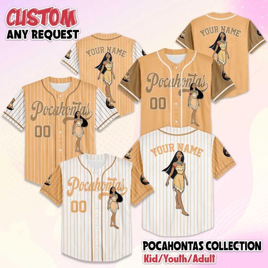 Discover Custom Pocahontas Princess Baseball Jersey, Disney Princess Matching Jersey Shirt, Disney Pocahontas Jersey, Matching Family Disney Outfit