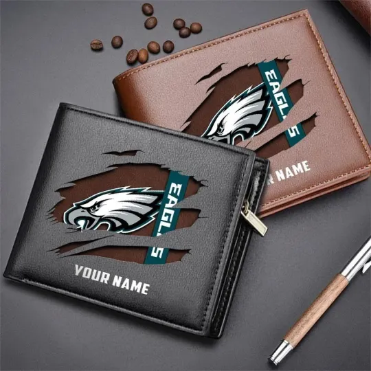 Discover Personalized Philadelphia Football Eagless Team Men Leather Wallet Gift For Him