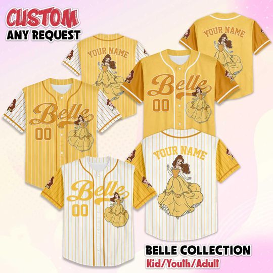 Discover Custom Belle Princess Baseball Jersey, Disney beauty and the Beast Baseball Shirt, Matching Disney Trip Outfit