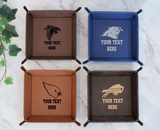 Discover Personalized football Teams Valet Tray, Vegan Leather Valet Tray, Engraved Snap Tray, Football Team Logo