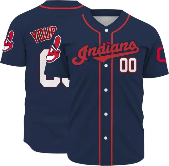 Discover Cleveland Indians Navy Blue Baseball Jersey Full Size S-5XL BB752