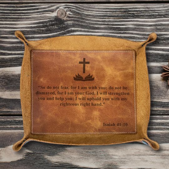 Religious Leather Catchall Tray: Christian Design