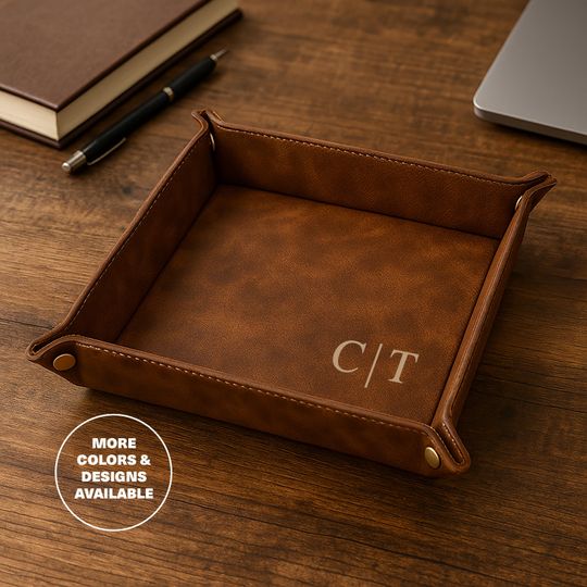 Discover Personalized Leather Valet Tray for Men | Custom EDC Catch All Tray