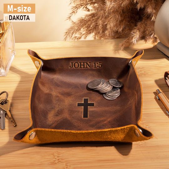 Best Confirmation Gift  Personalized Leather Tray with Name and Bible Verse