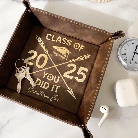 Personalized Graduation Leather Tray - Engraved Grad Gift To Honor Your Hard Work
