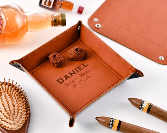 Personalized Leather Tray for Groomsmen and Special Occasions