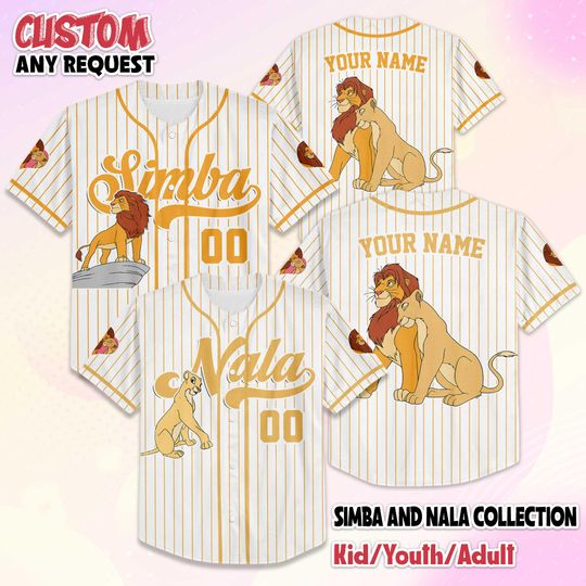 Discover Personalize Simba and Nala Baseball Jersey, Custom The Lion King Valentines Day Jersey Shirt, Disney Couple Gift