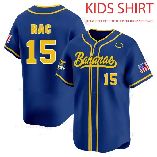 Savannah Bananas #15 Rac Baseball Jersey Shirt All Size Kids Size K13