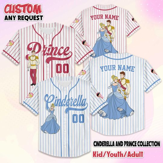 Discover Personalize Cinde and Prince Baseball Jersey, Custom Disney Princess Cinde Valentines Day Jersey Shirt, Disney Couple Gift