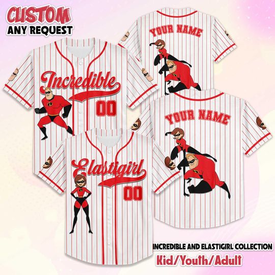 Discover Personalize Incredible and Elastigirl Baseball Jersey, Custom The Incredible Valentines Day Jersey Shirt, Disney Couple Gift