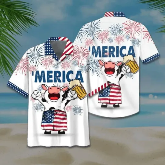 Discover Funny Cow And Beer Aloha Hawaiian Shirts For Summer USA Independence Day Cow Ha
