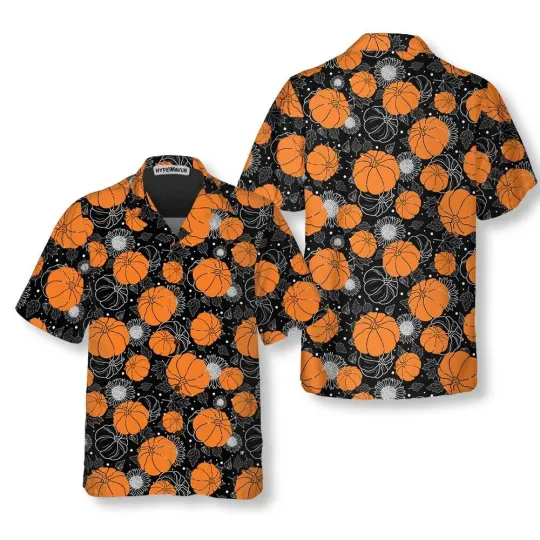 Discover Thanksgiving Pumpkins And Sunflowers Seamless Pattern Hawaiian Shirt F
