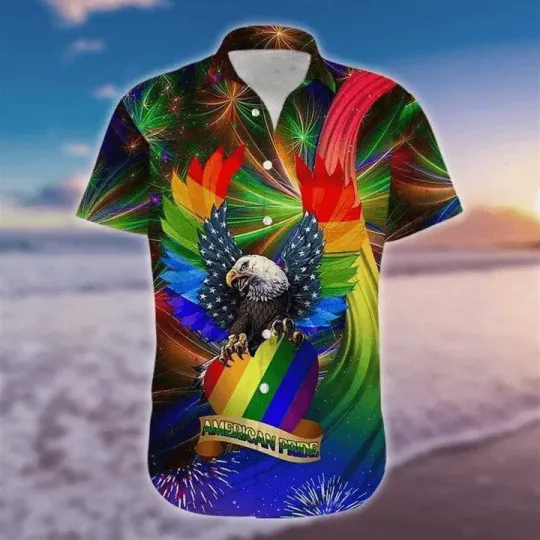 Discover LGBT Aloha Hawaiian Shirts For Summer American Pride Eagle USA Flag Rainbow Colo