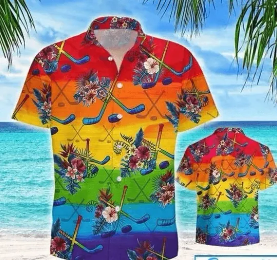Discover Hockey LGBT Aloha Hawaiian Shirts For Summer Hockey Tropical Colorful Rainbow LG