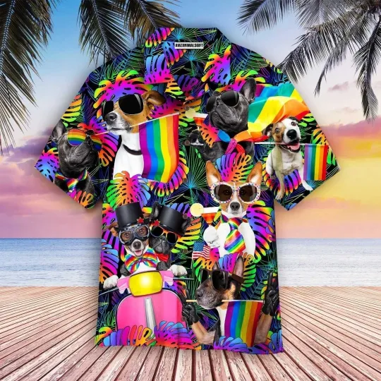 Discover LGBT And Dog Aloha Hawaiian Shirts For Summer Happy Dogs Pride Month Tropical Ra