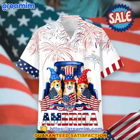 Discover Independence Day Corgi Dog And Fireworks Hawaiian Shirt