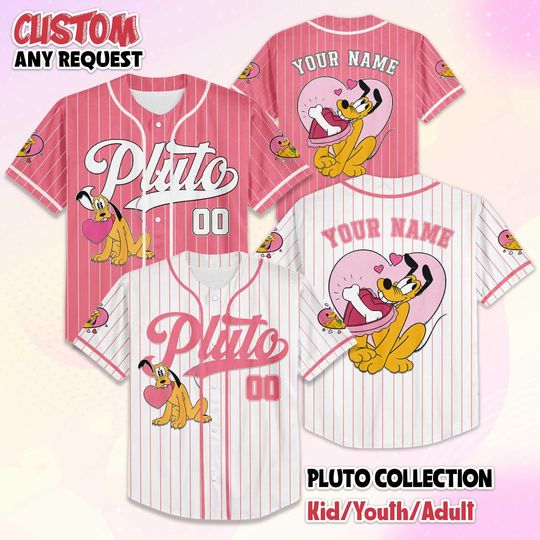 Discover Personalize Pluto Dog Valentines Day Baseball Jersey, Custom Disney Valentines Day Jersey Shirt, Mickey and Friends Shirt
