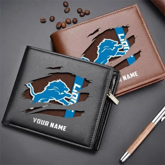Discover Personalized Detroit Football Lionss Team Men Leather Wallet Gift For Him