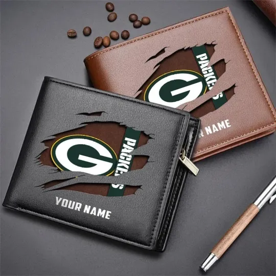 Discover Personalized Green Bay Football Packerss Team Men Leather Wallet Gift For Him