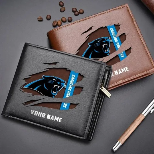 Discover Personalized Carolina Football Pantherss Team Men Leather Wallet Gift For Him