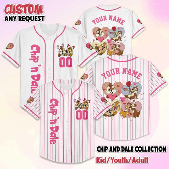Discover Personalize Chip and Dale Valentines Day Baseball Jersey, Custom Disney Valentines Day Jersey Shirt, Chip and Dale Shirt