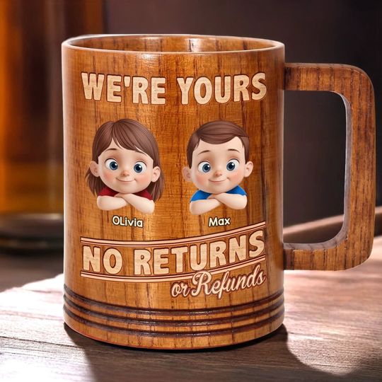 Personalized Too Cute To Return Wooden Mug, Father's Day, Gift For Dad, Grandpa