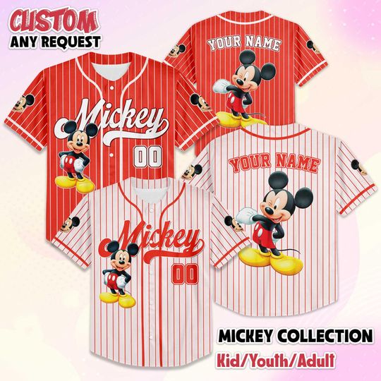 Discover Personalize Mickey Mouse Baseball Jersey, Custom Disney Jersey Shirt, Mickey Mouse Birthday, Gift for Disney Fans