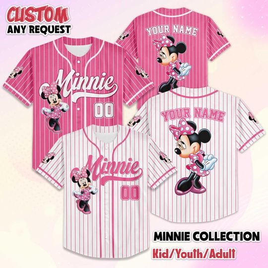 Discover Personalized Minnie Mouse Baseball Jersey, Custom Disney Mickey and Friends Baseball Team Shirt