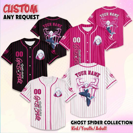 Personalized Ghost-Spider Baseball Jersey, Custom Spidey and His Amazing Friends Shirt