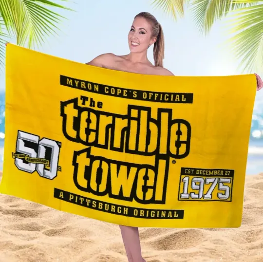 Discover Pittsburgh Steeler 50th Anniversary Terrible Towel Beach Towel